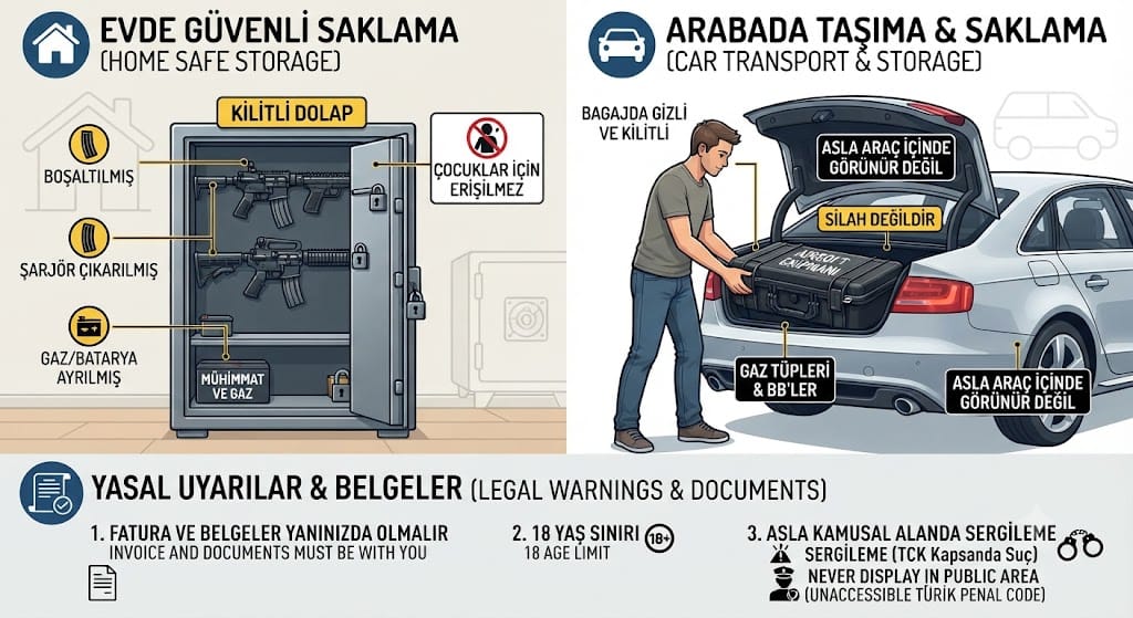 Airsoft Silahı Arabada ve Evde Nasıl Saklanmalı? Yasal Uyarılar